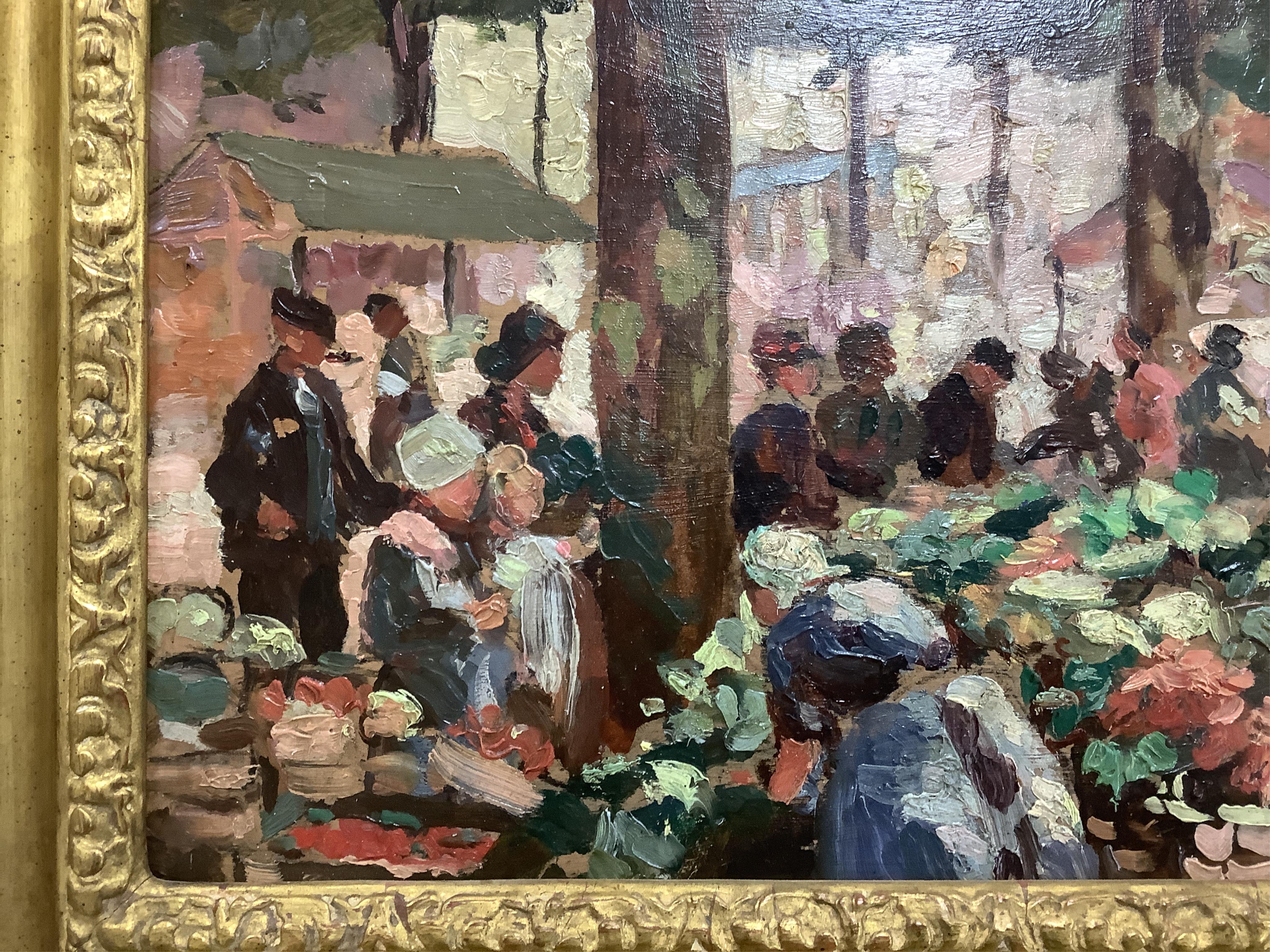 French impressionist, oil on board, Market sellers, unsigned, 31 x 33cm, ornate gilt framed. Condition - good